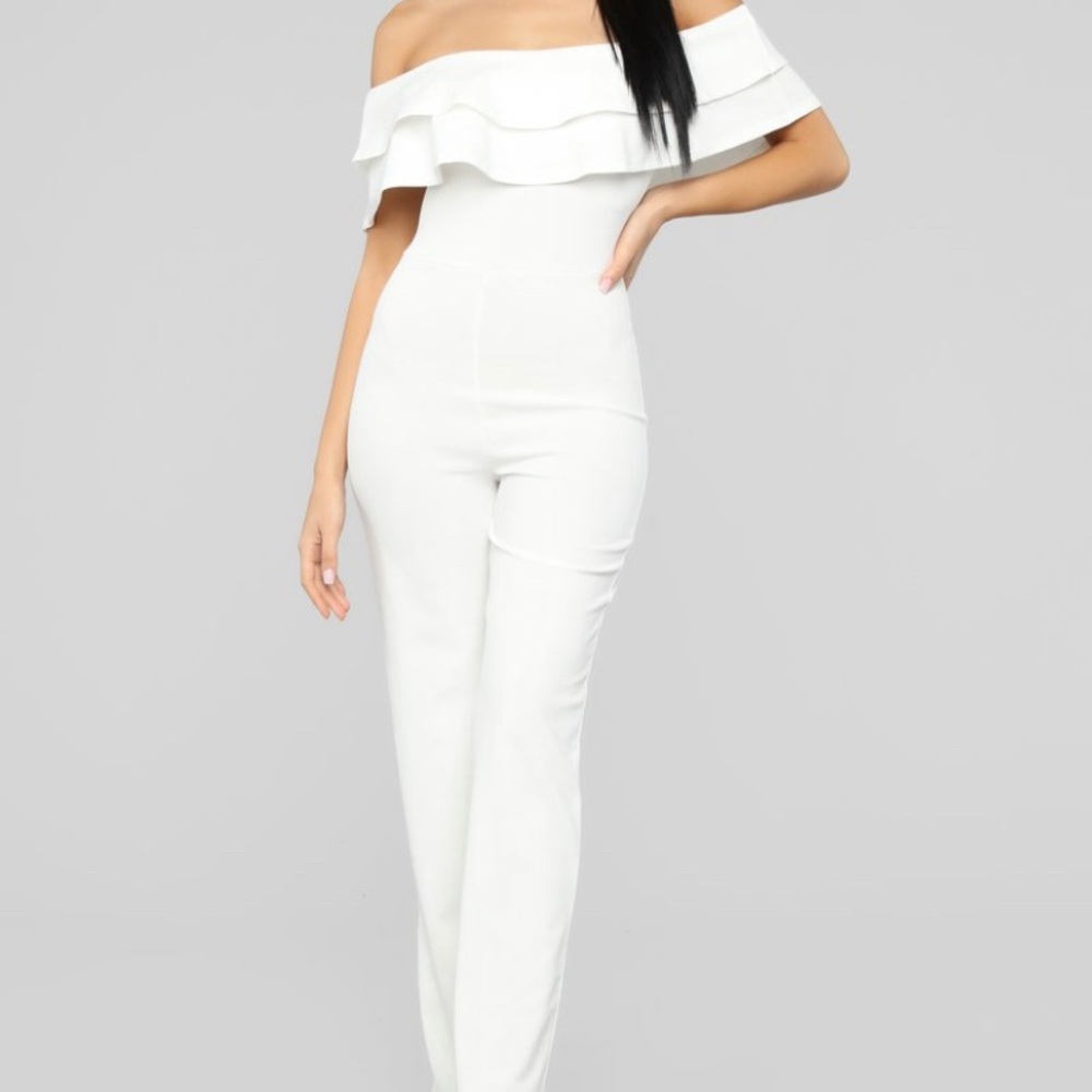 White off the shoulder jumpsuit
